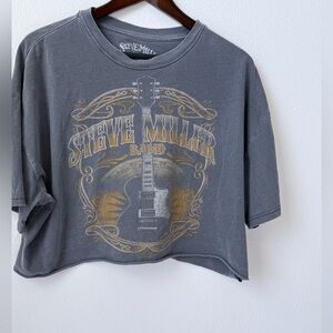 Vintage Style Steve Miller Band Graphic Crop Tee Gray
